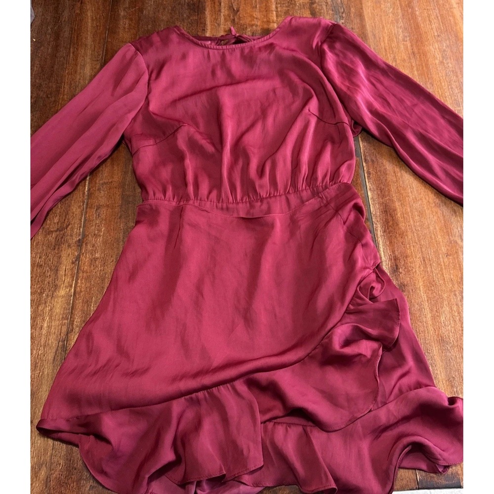 HERE COMES THE SUN Dress Women M Long Sleeve Darla Ruffle Faux Wrap Fuchsia